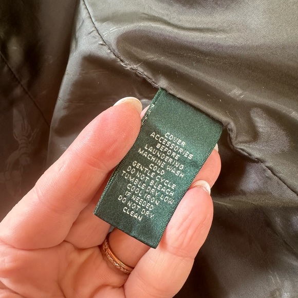 Ralph Lauren Women's Quilted Peplum Coat olive green with brown leather trim - Picture 7 of 7